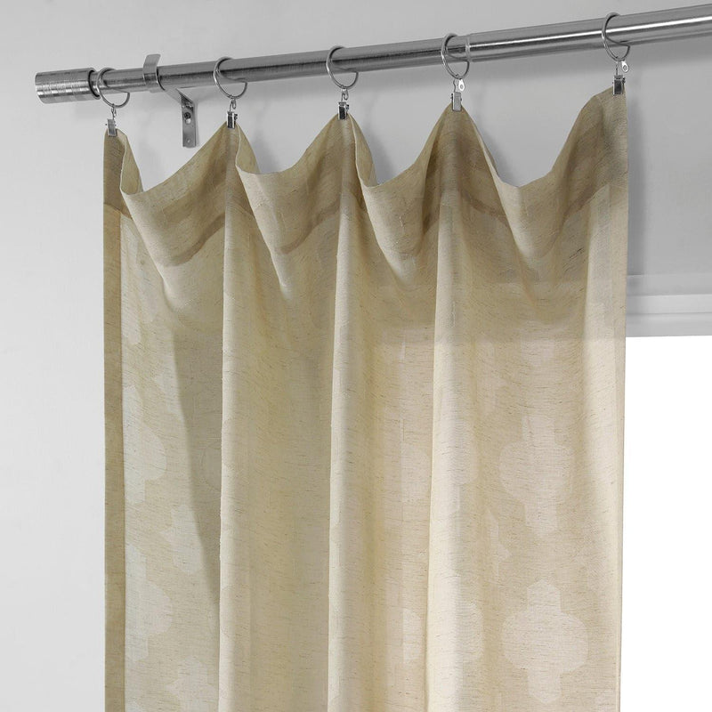 Calais Tile Beige Patterned Faux Linen Sheer Curtain - HalfPriceDrapes.com