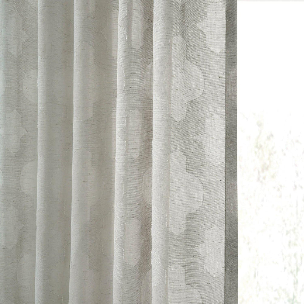 Calais Tile Grey Patterned Faux Linen Sheer Curtain - HalfPriceDrapes.com