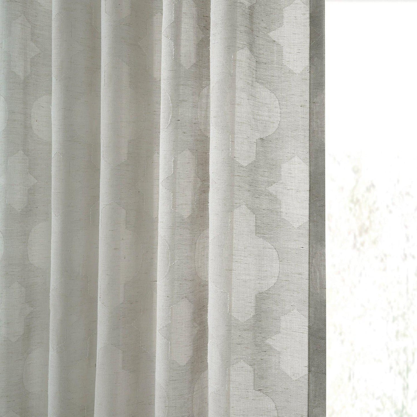 Calais Tile Grey Patterned Faux Linen Sheer Curtain - HalfPriceDrapes.com