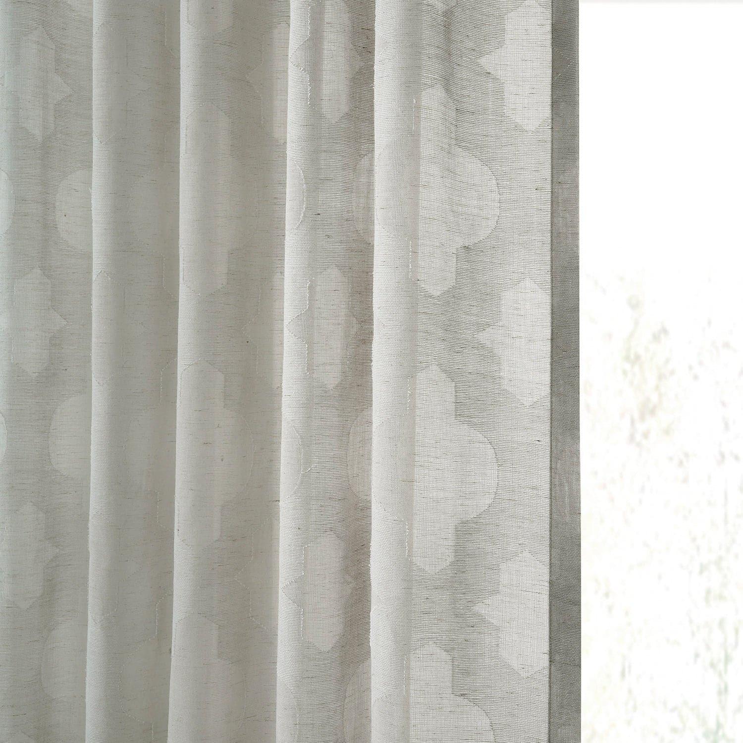 Calais Tile Grey Patterned Faux Linen Sheer Curtain - HalfPriceDrapes.com