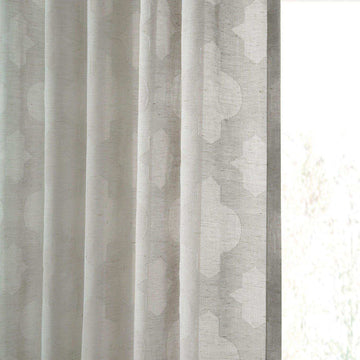 Calais Tile Grey Patterned Faux Linen Sheer Curtain - HalfPriceDrapes.com