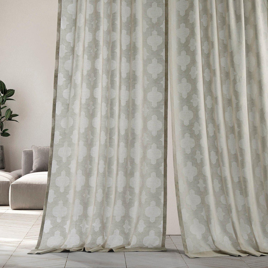 Calais Tile Grey Patterned Faux Linen Sheer Curtain - HalfPriceDrapes.com