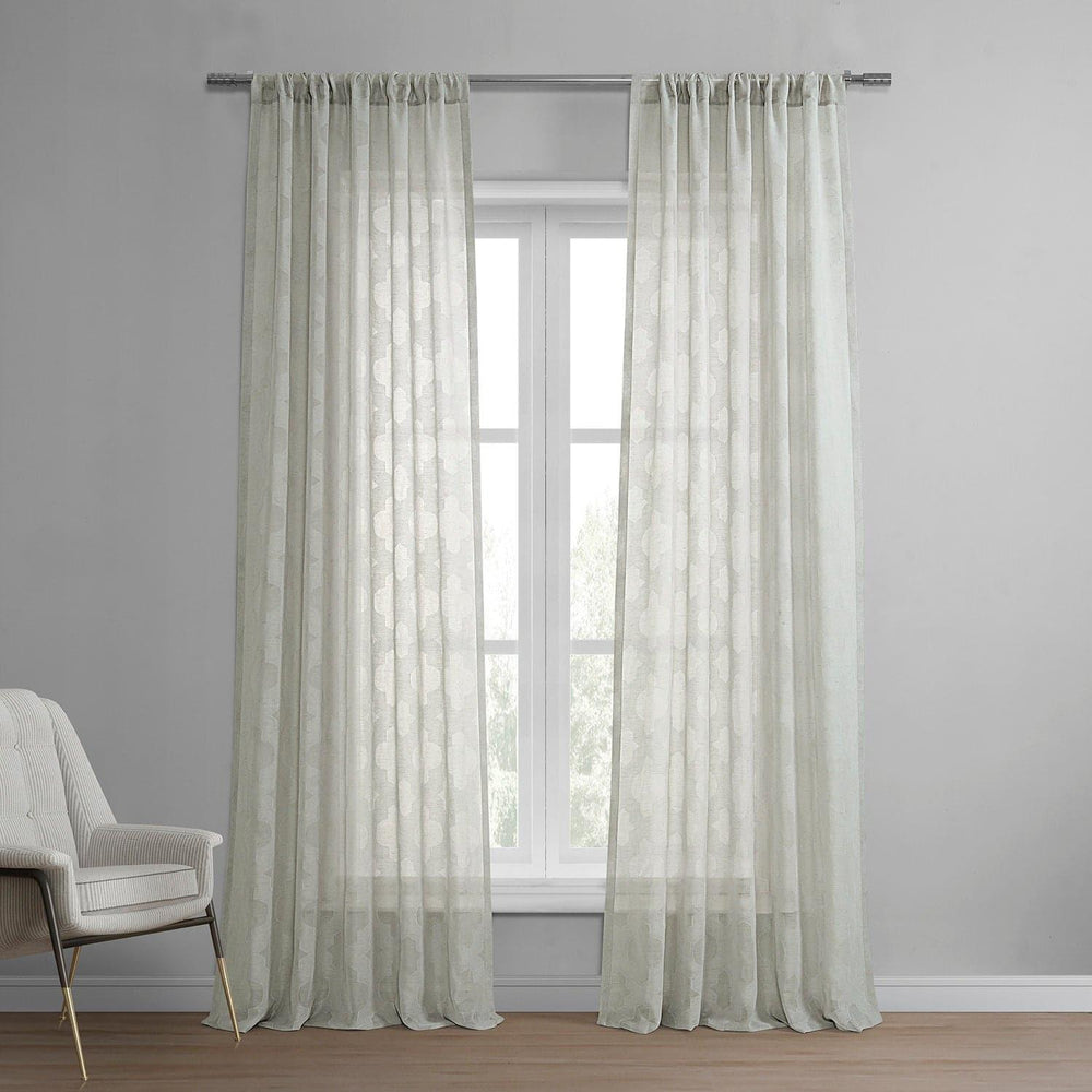 Calais Tile Grey Patterned Faux Linen Sheer Curtain - HalfPriceDrapes.com
