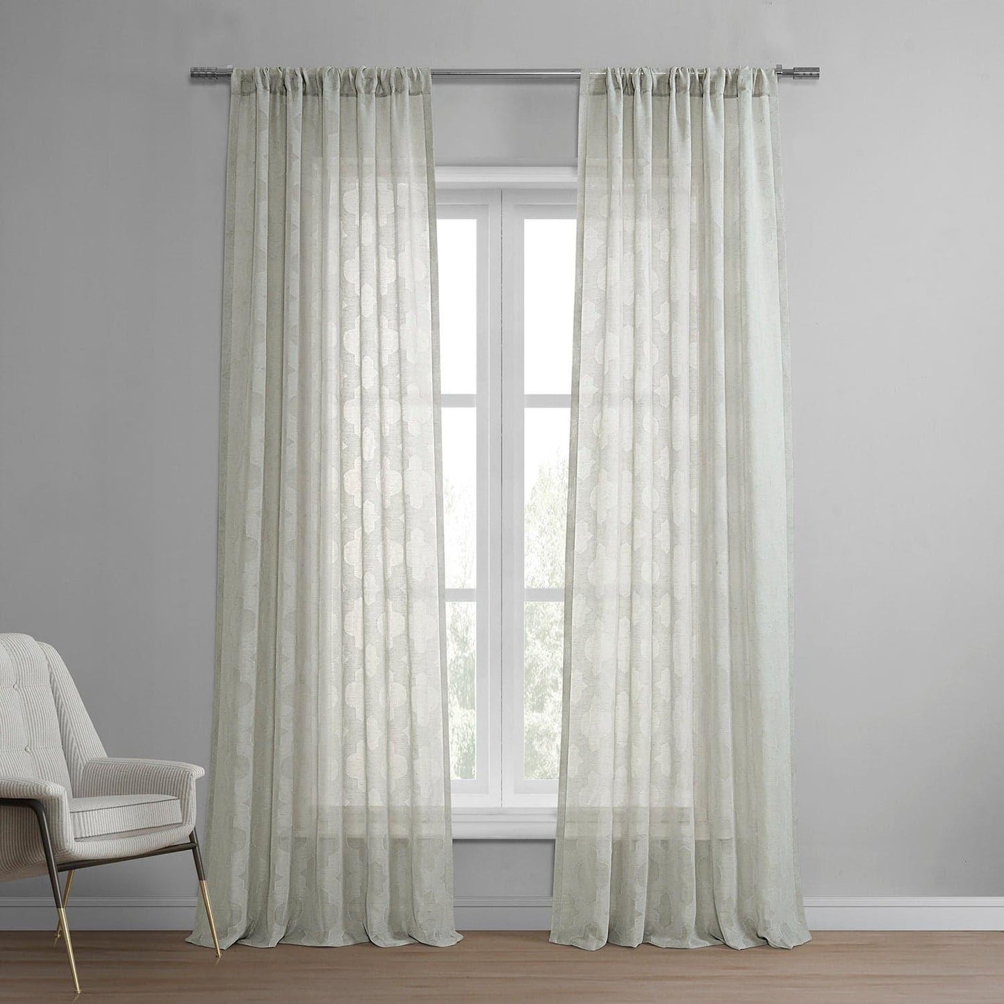 Calais Tile Grey Patterned Faux Linen Sheer Curtain - HalfPriceDrapes.com
