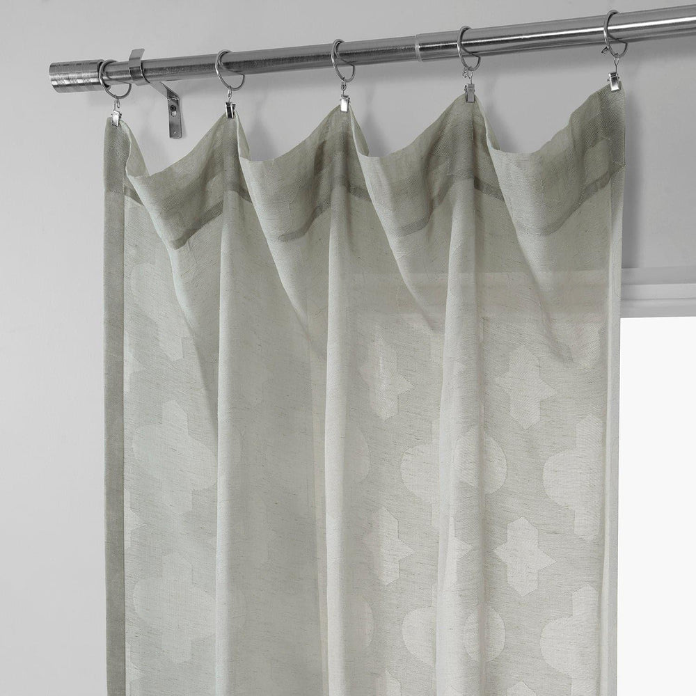 Calais Tile Grey Patterned Faux Linen Sheer Curtain - HalfPriceDrapes.com