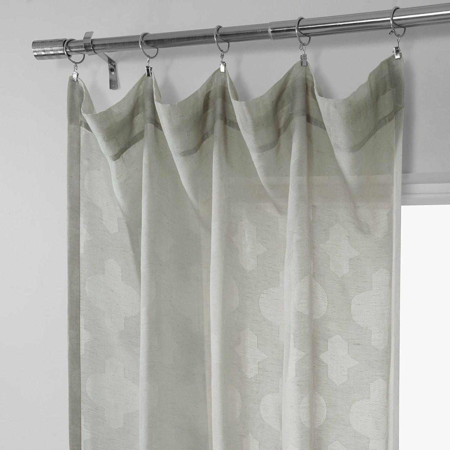 Calais Tile Grey Patterned Faux Linen Sheer Curtain - HalfPriceDrapes.com