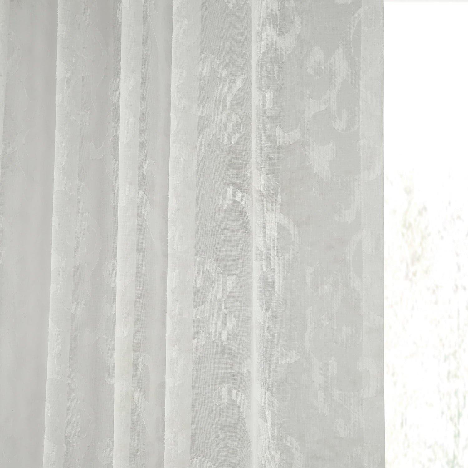 Paris Scroll Patterned Faux Linen Sheer Curtain - HalfPriceDrapes.com