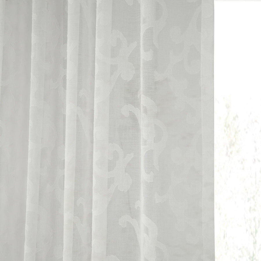 Paris Scroll Patterned Faux Linen Sheer Curtain - HalfPriceDrapes.com