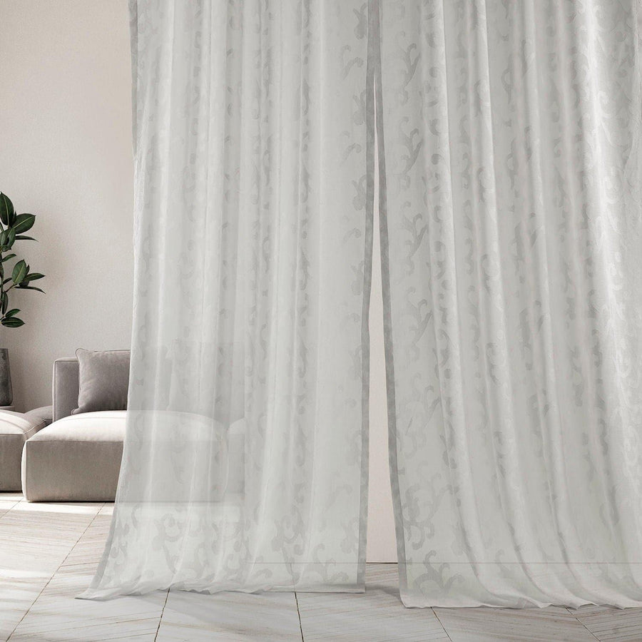 Paris Scroll Patterned Faux Linen Sheer Curtain - HalfPriceDrapes.com