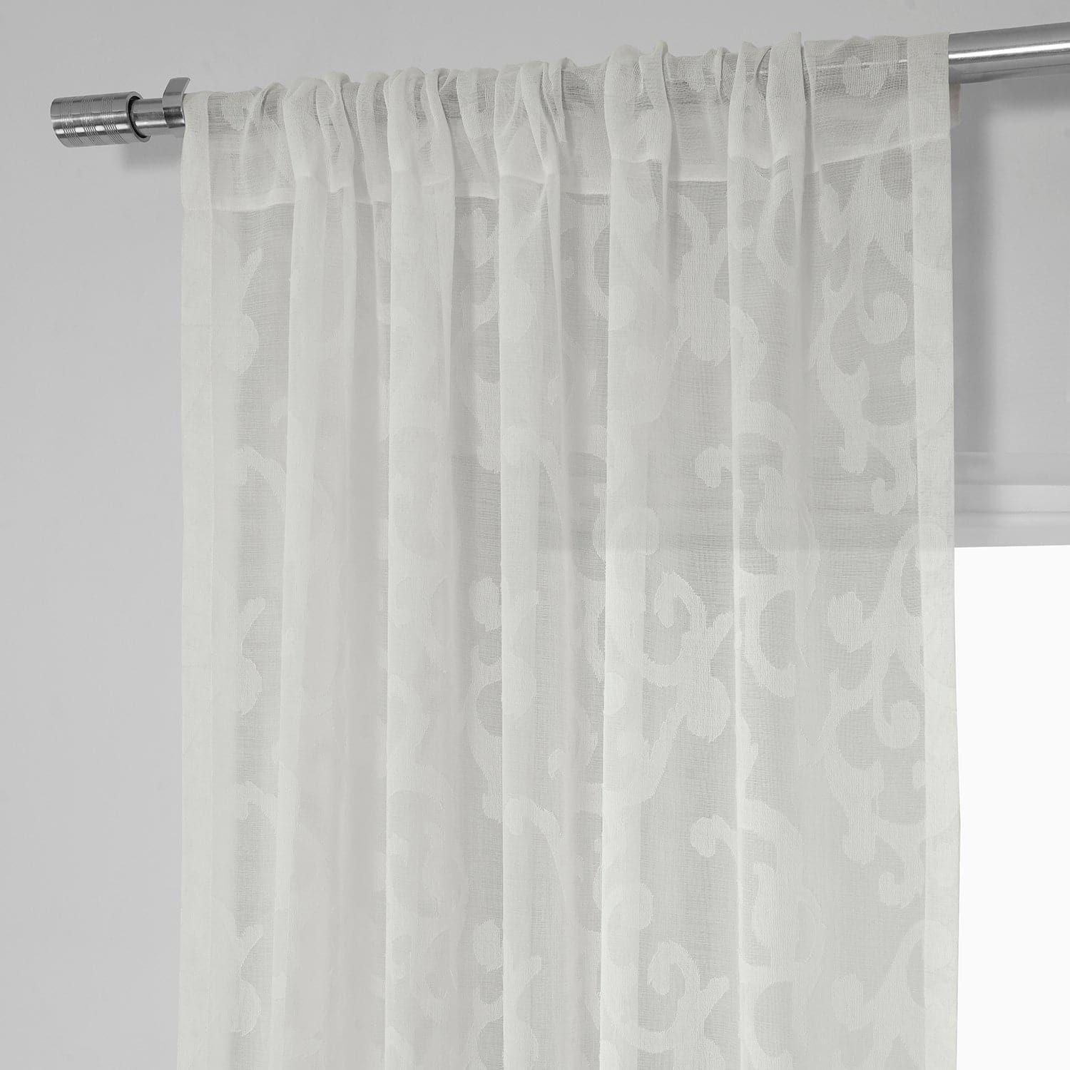 Paris Scroll Patterned Faux Linen Sheer Curtain - HalfPriceDrapes.com