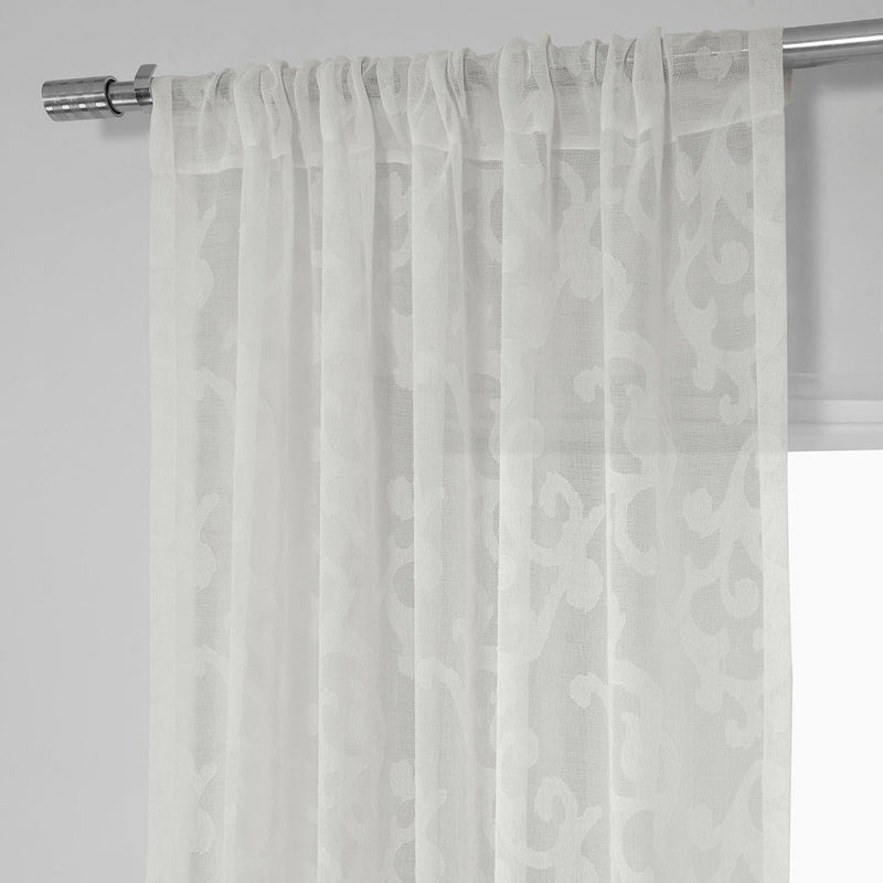 Paris Scroll Patterned Faux Linen Sheer Curtain - HalfPriceDrapes.com
