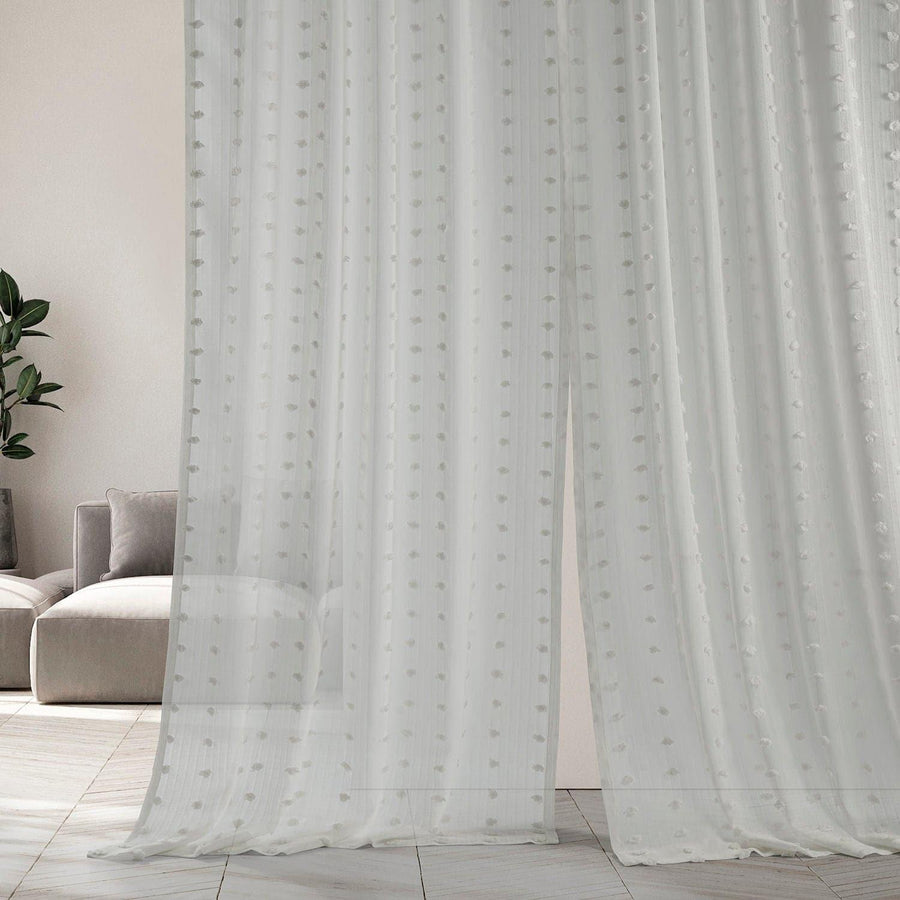Strasbourg Dot Cream Patterned Faux Linen Sheer Curtain - HalfPriceDrapes.com