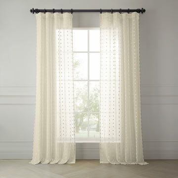 Strasbourg Dot Cream Geometric Patterned Faux Linen Sheer Curtain