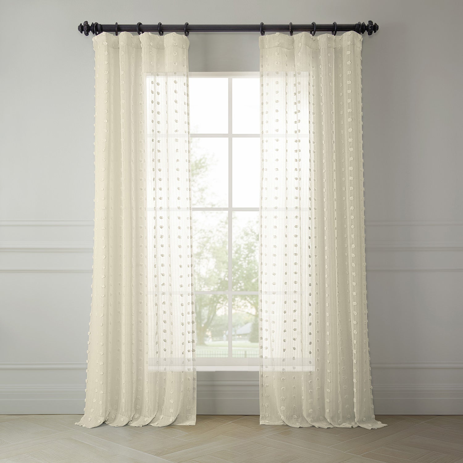 Strasbourg Dot Cream Geometric Patterned Faux Linen Sheer Curtain