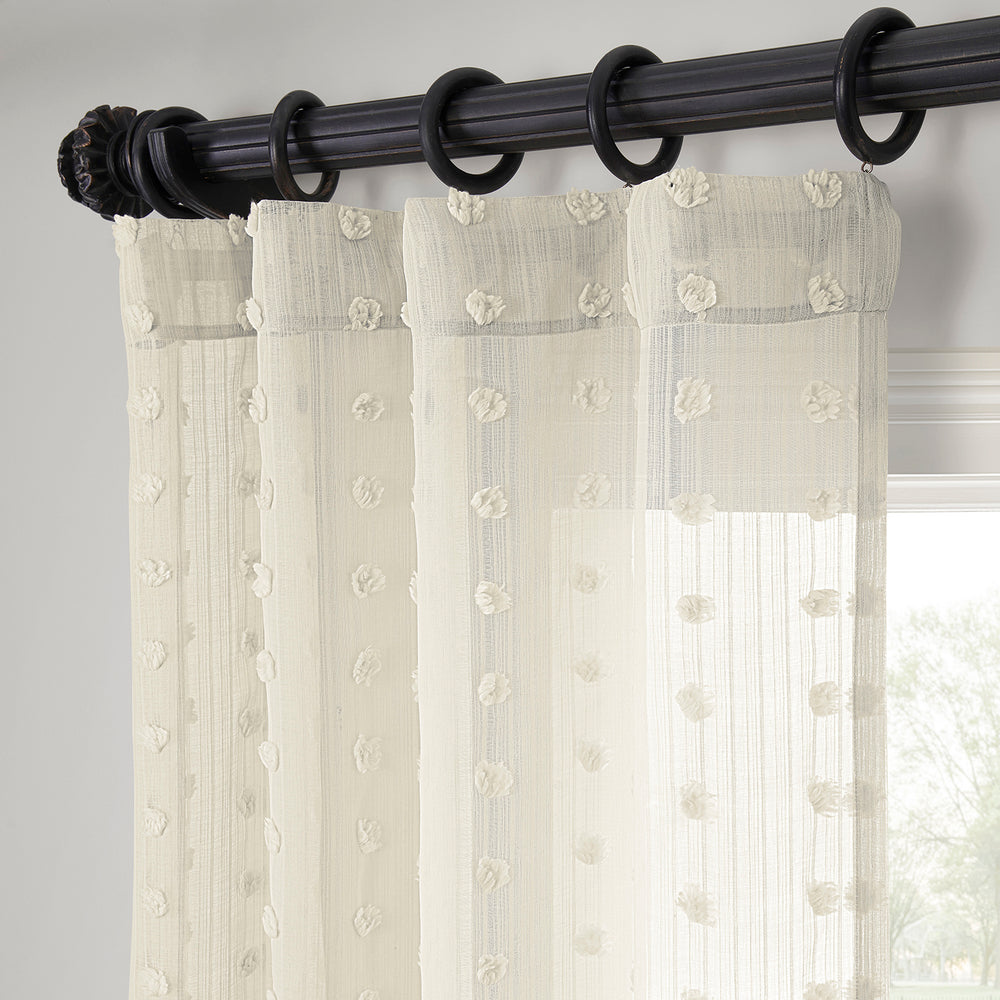 Strasbourg Dot Cream Geometric Patterned Faux Linen Sheer Curtain