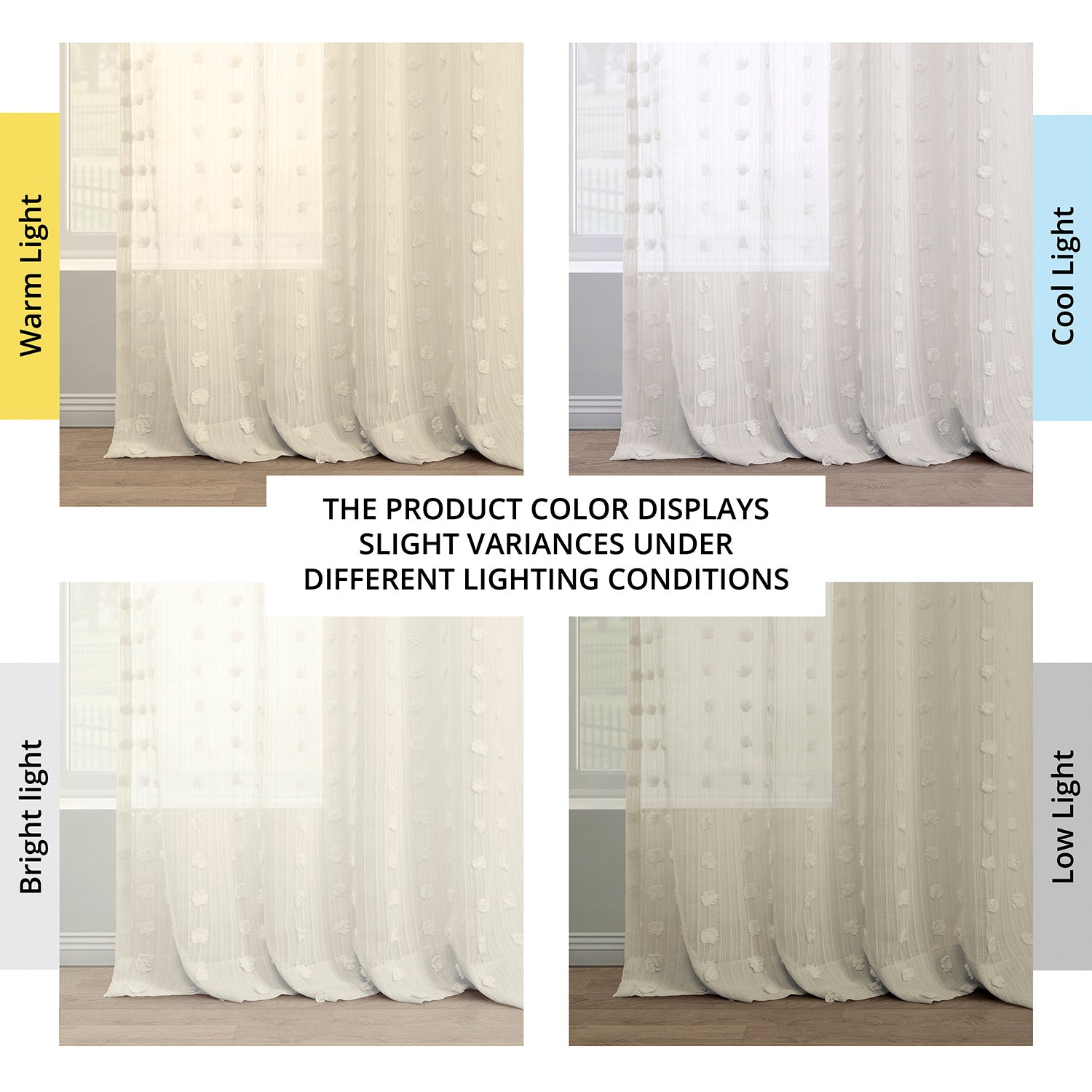 Strasbourg Dot Cream Geometric Patterned Faux Linen Sheer Curtain