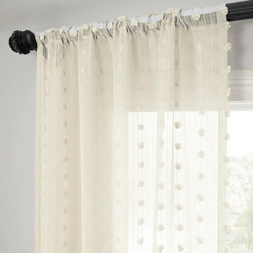 Strasbourg Dot Cream Geometric Patterned Faux Linen Sheer Curtain