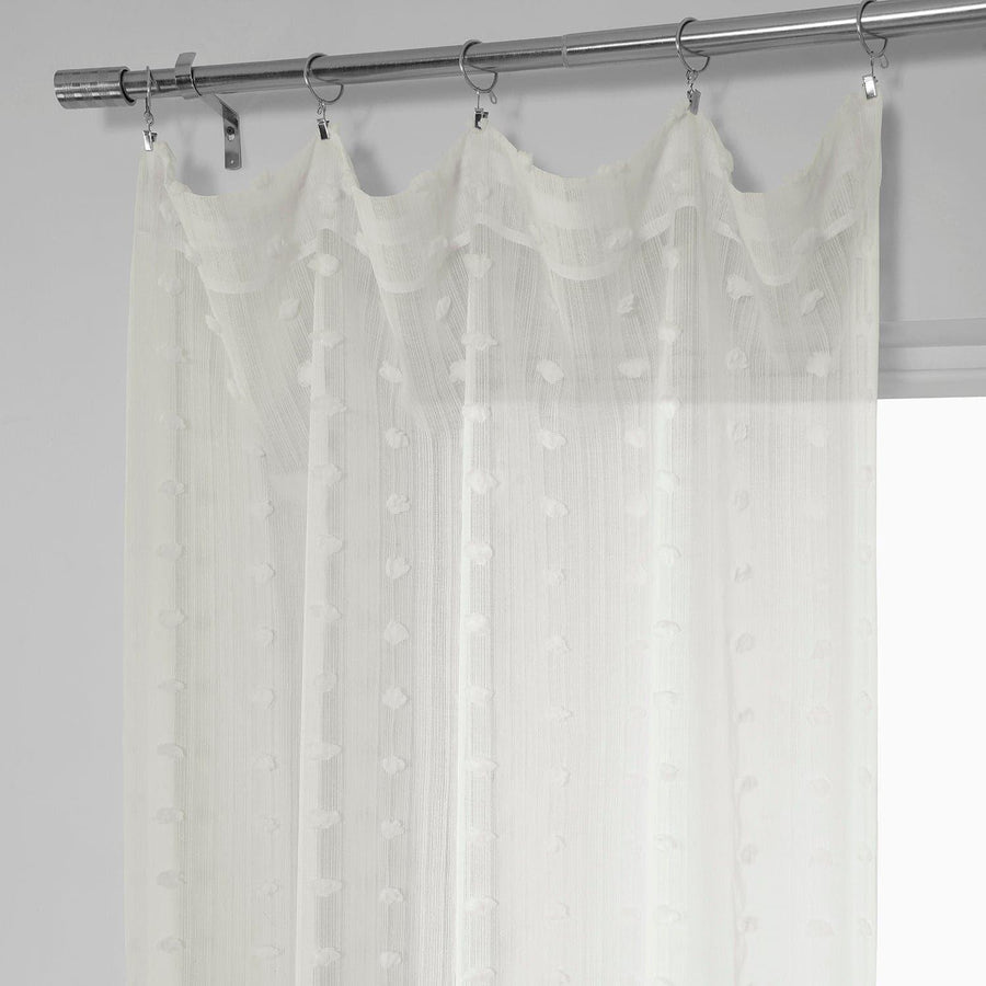 Strasbourg Dot Cream Patterned Faux Linen Sheer Curtain - HalfPriceDrapes.com