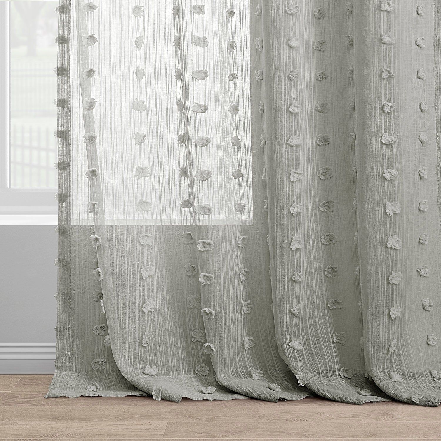 Strasbourg Dot Grey Geometric Patterned Faux Linen Sheer Curtain