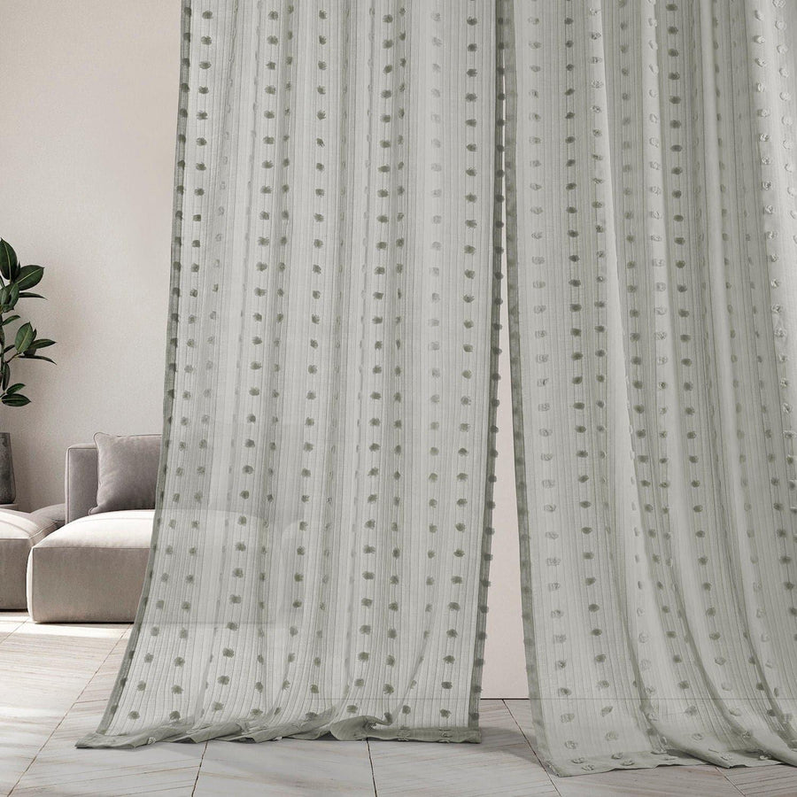Strasbourg Dot Grey Patterned Faux Linen Sheer Curtain - HalfPriceDrapes.com
