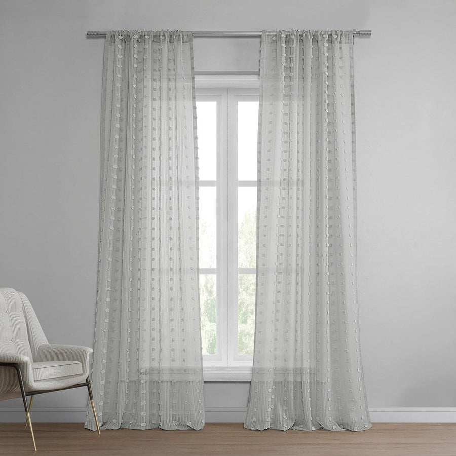 Strasbourg Dot Grey Patterned Faux Linen Sheer Curtain - HalfPriceDrapes.com