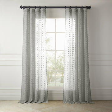 Strasbourg Dot Grey Geometric Patterned Faux Linen Sheer Curtain