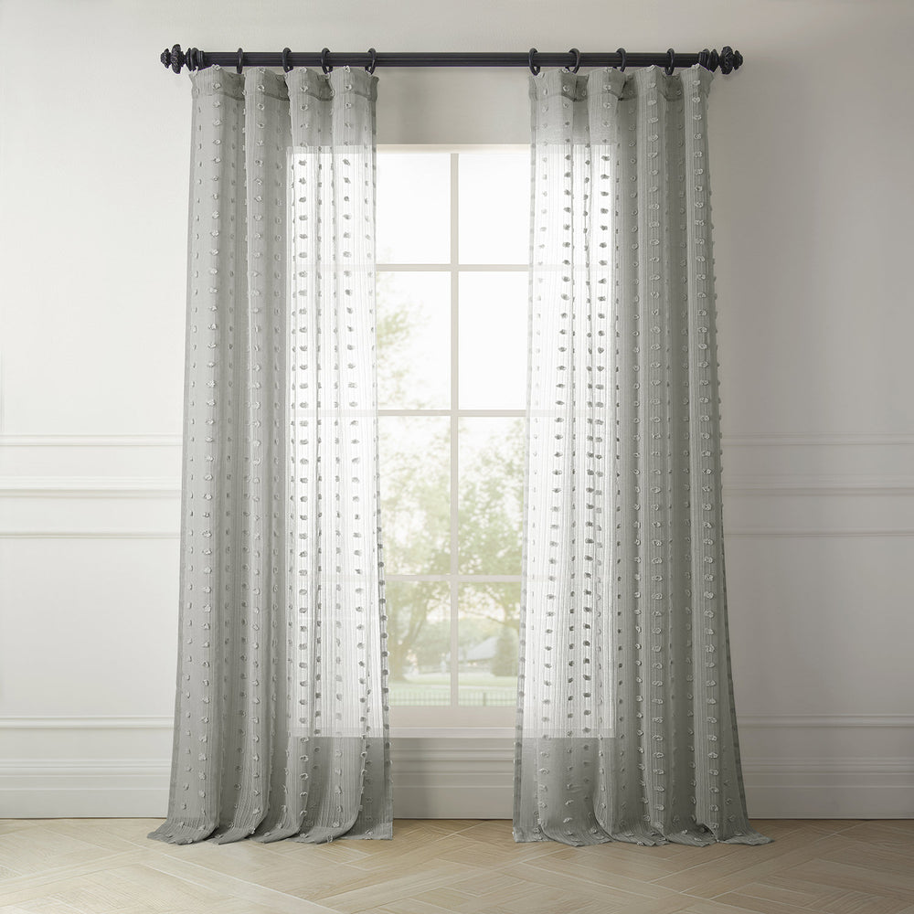 Strasbourg Dot Grey Geometric Patterned Faux Linen Sheer Curtain