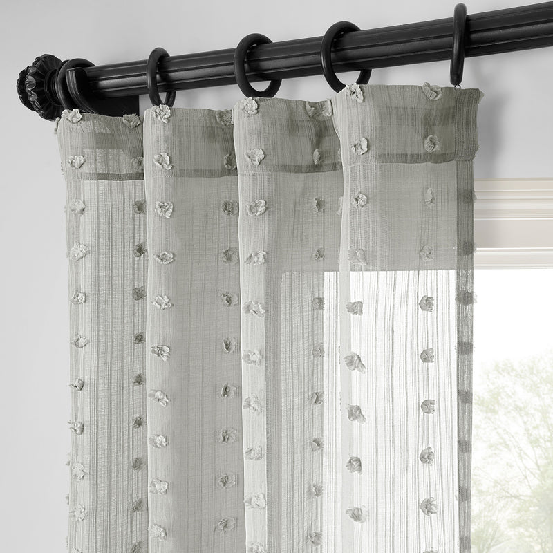 Strasbourg Dot Grey Geometric Patterned Faux Linen Sheer Curtain