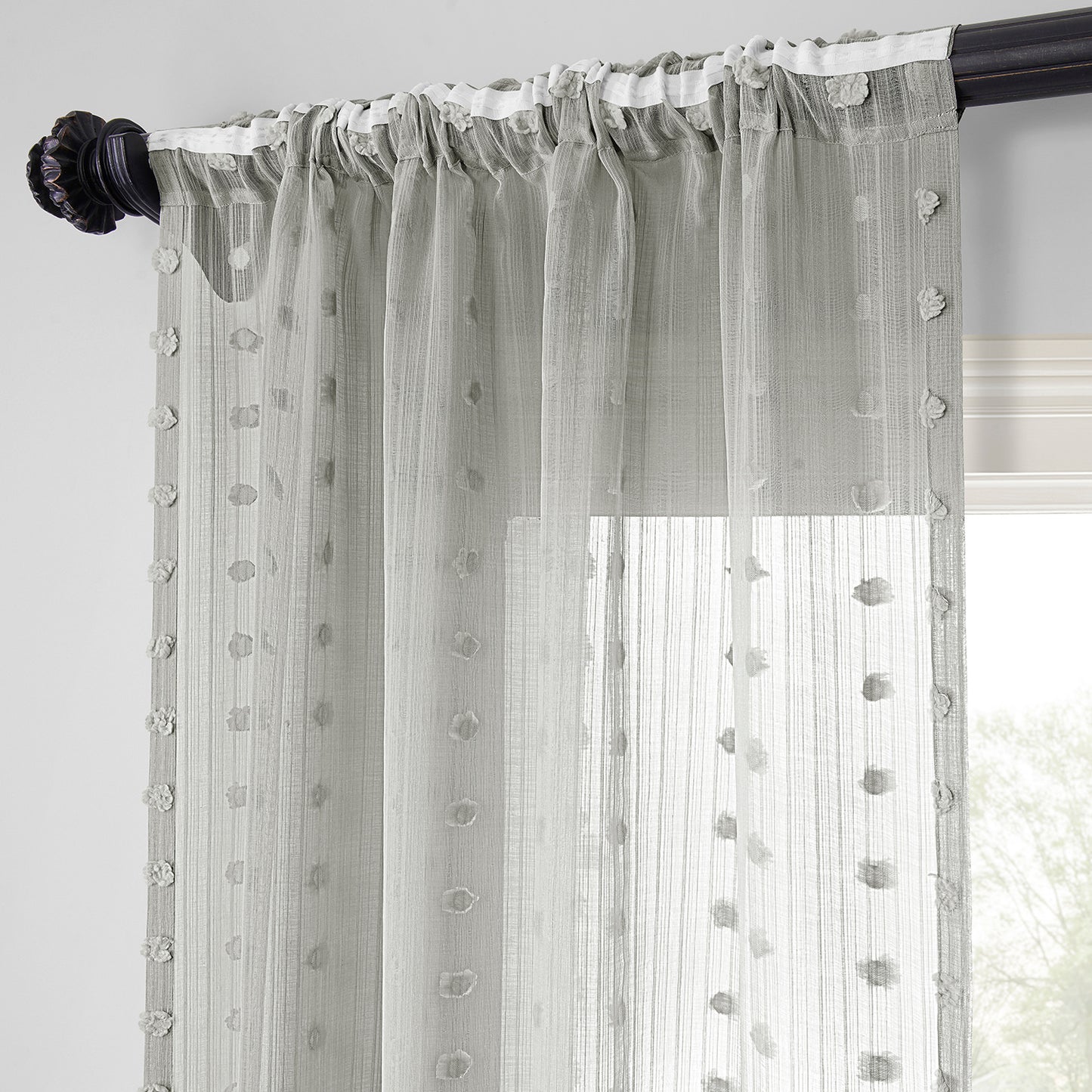Strasbourg Dot Grey Geometric Patterned Faux Linen Sheer Curtain