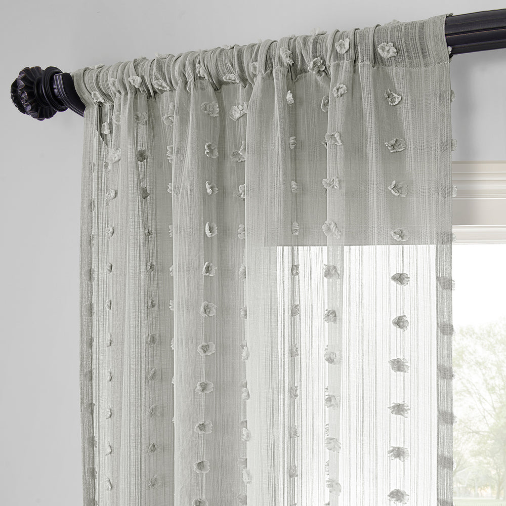 Strasbourg Dot Grey Geometric Patterned Faux Linen Sheer Curtain