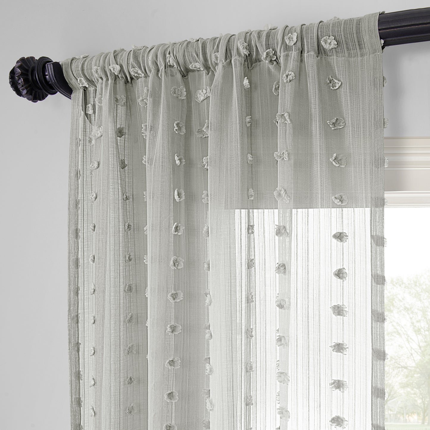 Strasbourg Dot Grey Geometric Patterned Faux Linen Sheer Curtain