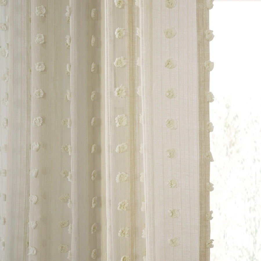 Strasbourg Dot Beige Patterned Faux Linen Sheer Curtain - HalfPriceDrapes.com