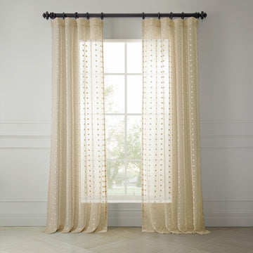 Strasbourg Dot Beige Geometric Patterned Faux Linen Sheer Curtain