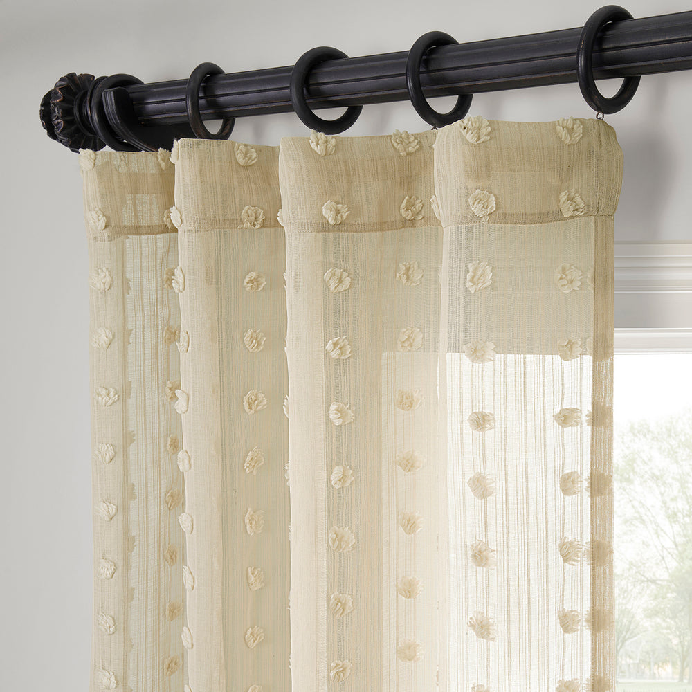 Strasbourg Dot Beige Geometric Patterned Faux Linen Sheer Curtain