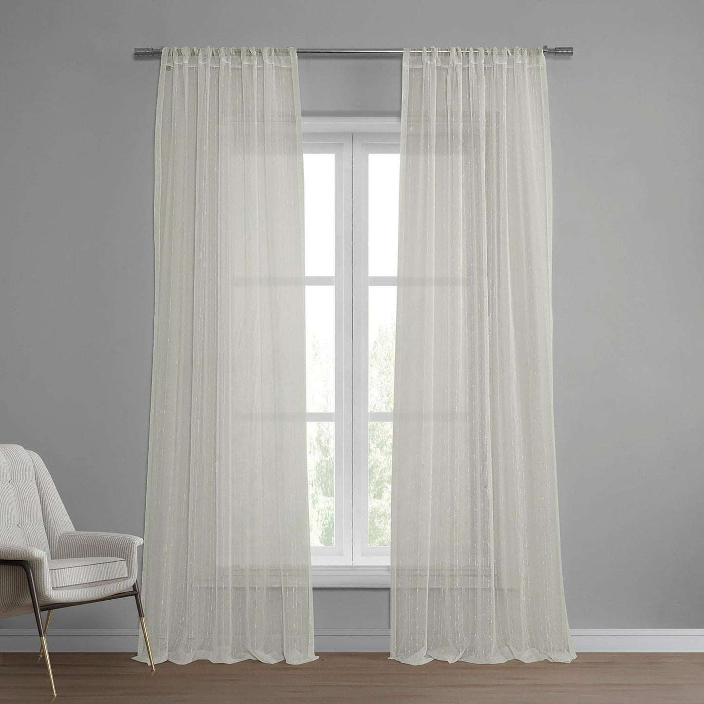 Montpellier Striped Patterned Faux Linen Sheer Curtain - HalfPriceDrapes.com