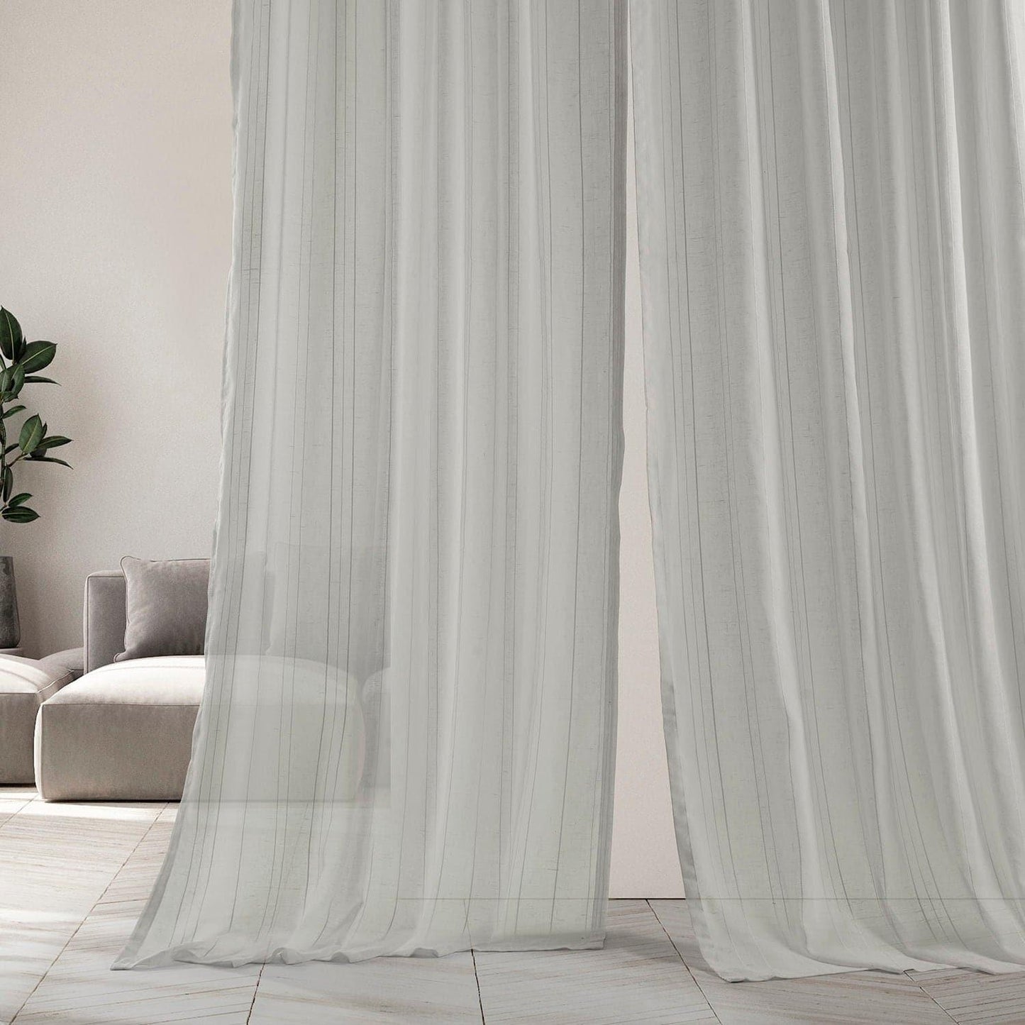 Bordeaux Striped Patterned Faux Linen Sheer Curtain - HalfPriceDrapes.com