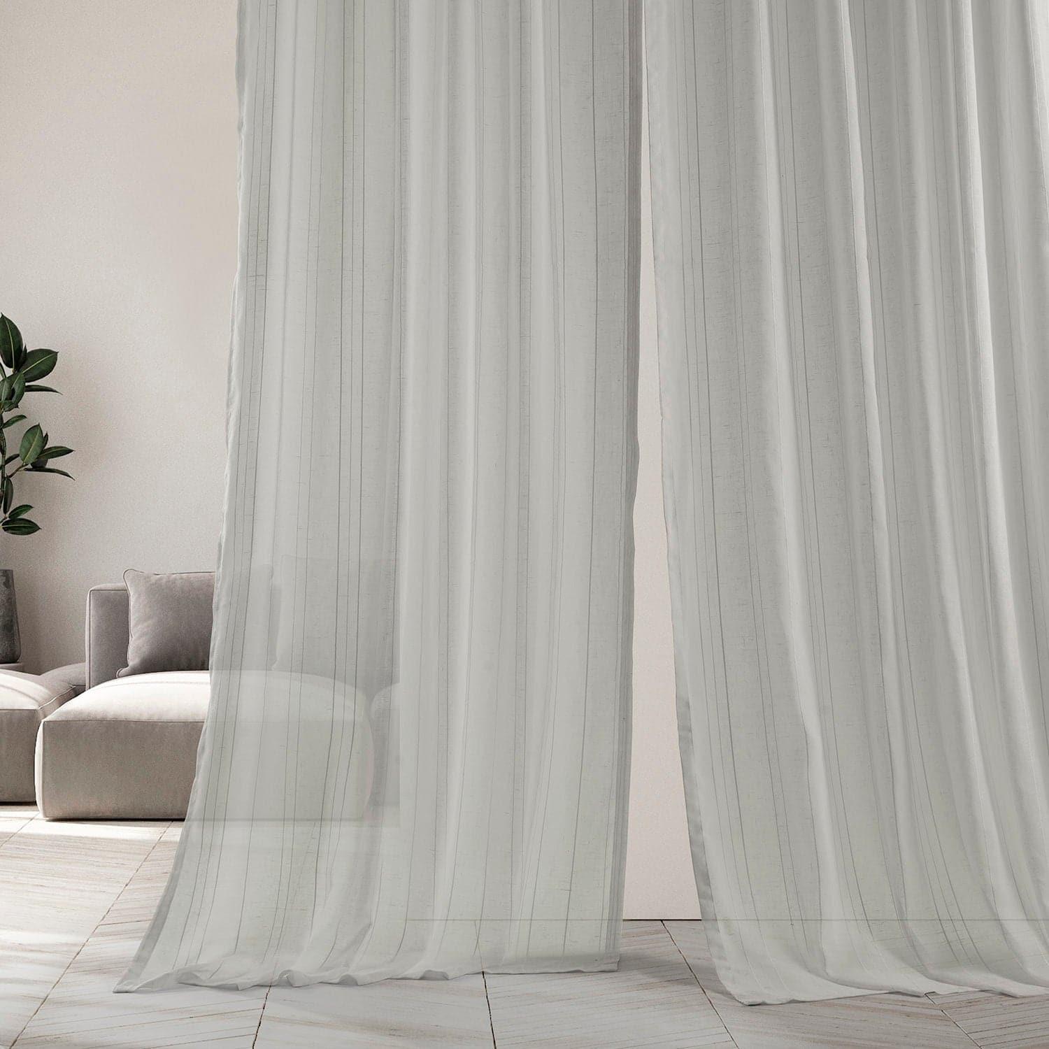 Bordeaux Striped Patterned Faux Linen Sheer Curtain - HalfPriceDrapes.com