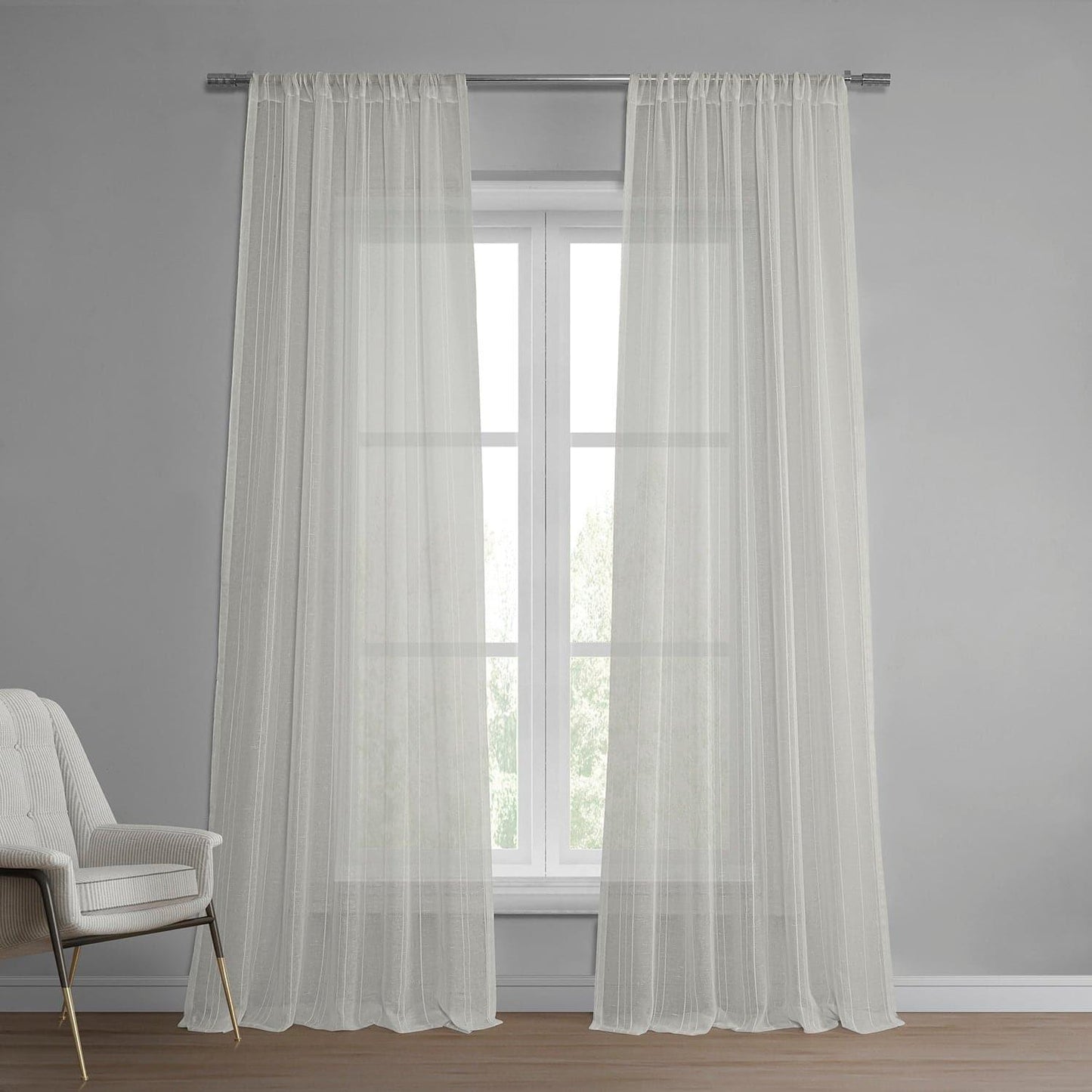 Bordeaux Striped Patterned Faux Linen Sheer Curtain - HalfPriceDrapes.com