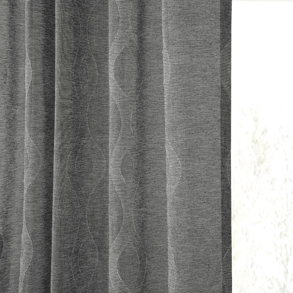 Vega Charcoal Patterned Faux Linen Sheer Curtain - HalfPriceDrapes.com