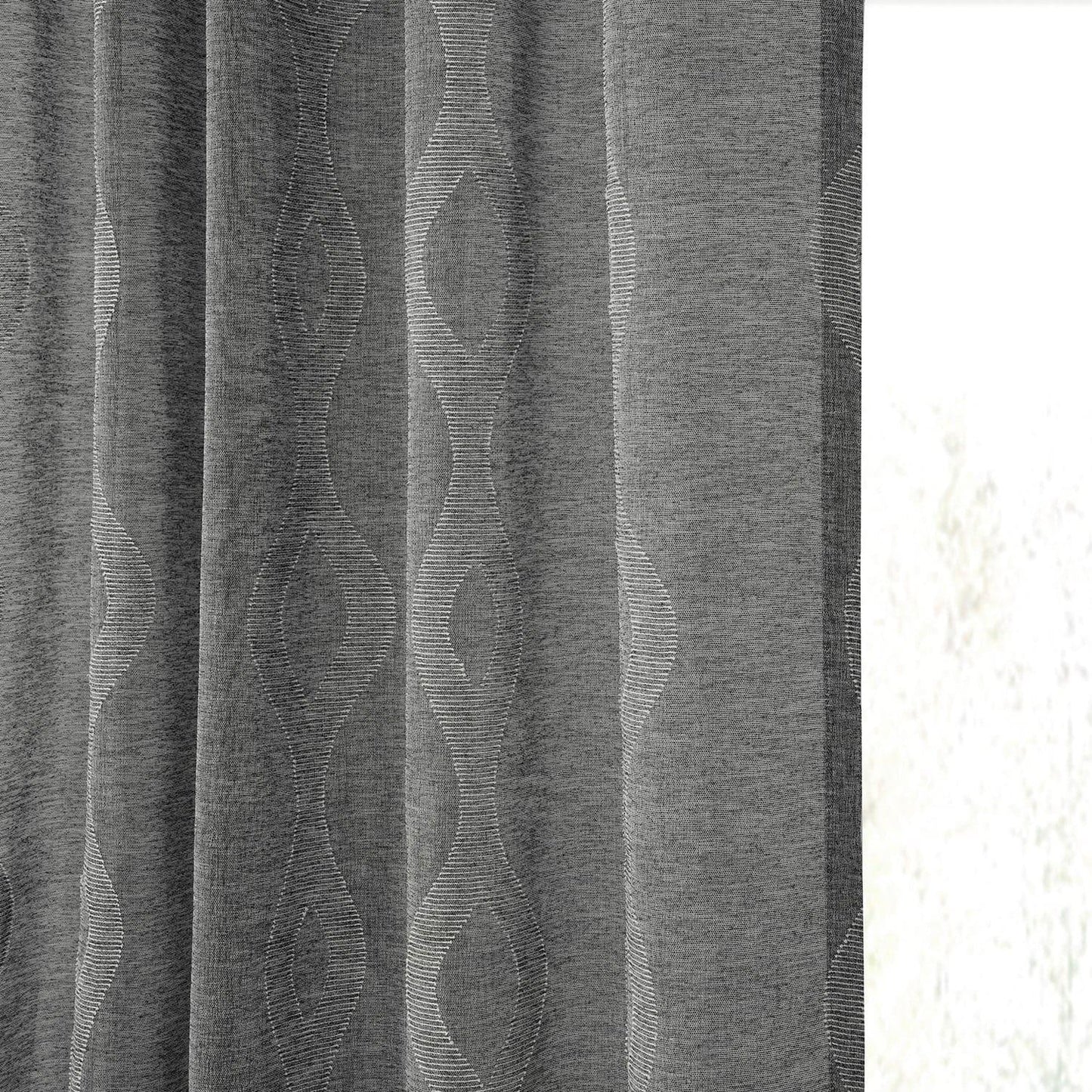 Vega Charcoal Patterned Faux Linen Sheer Curtain - HalfPriceDrapes.com