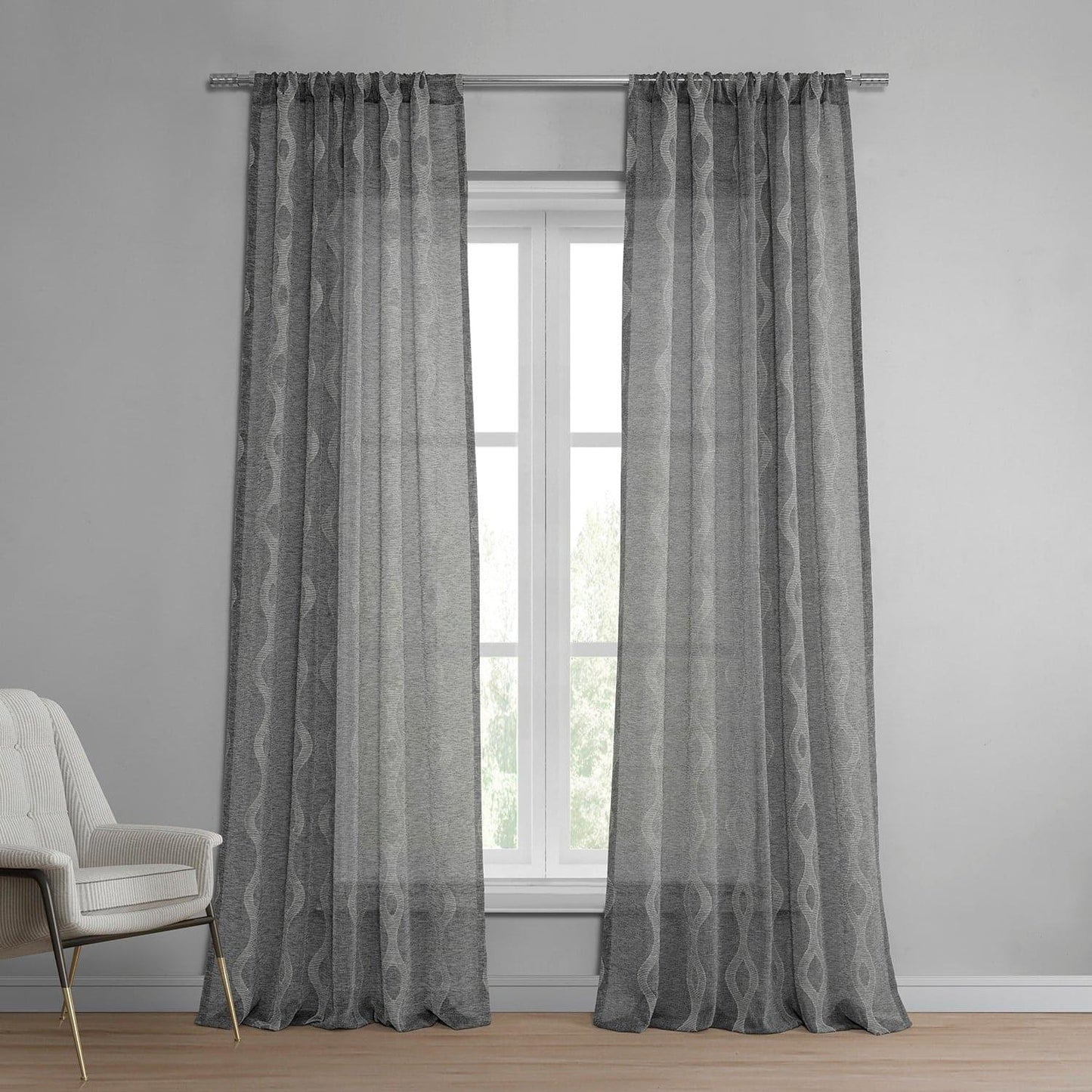Vega Charcoal Patterned Faux Linen Sheer Curtain - HalfPriceDrapes.com