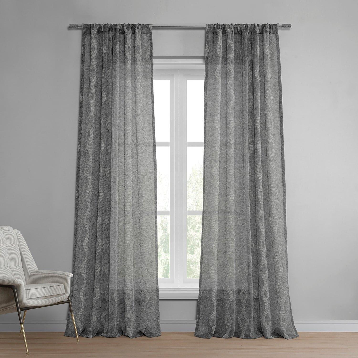 Vega Charcoal Patterned Faux Linen Sheer Curtain - HalfPriceDrapes.com