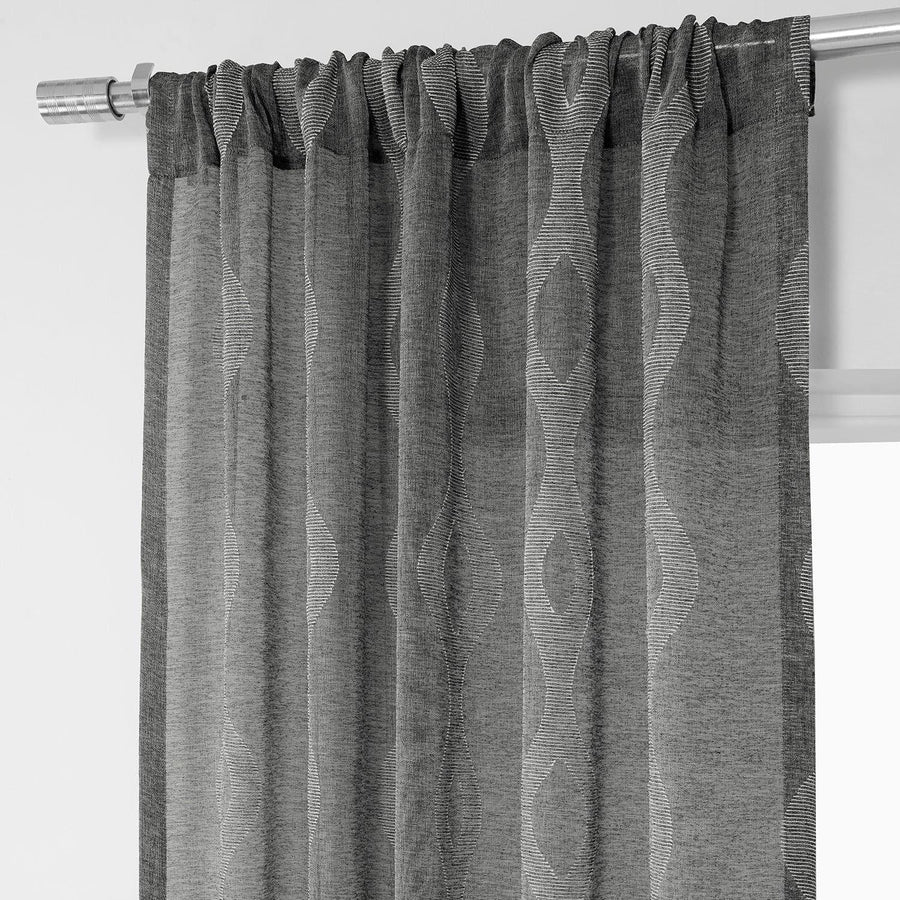 Vega Charcoal Patterned Faux Linen Sheer Curtain - HalfPriceDrapes.com
