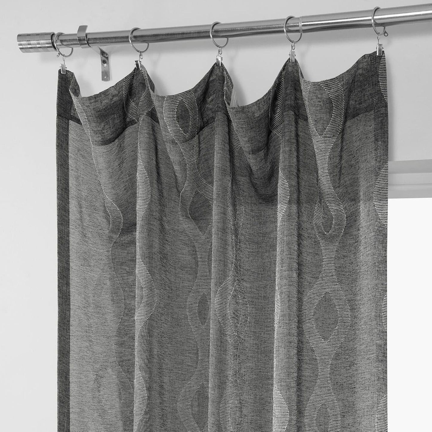 Vega Charcoal Patterned Faux Linen Sheer Curtain - HalfPriceDrapes.com