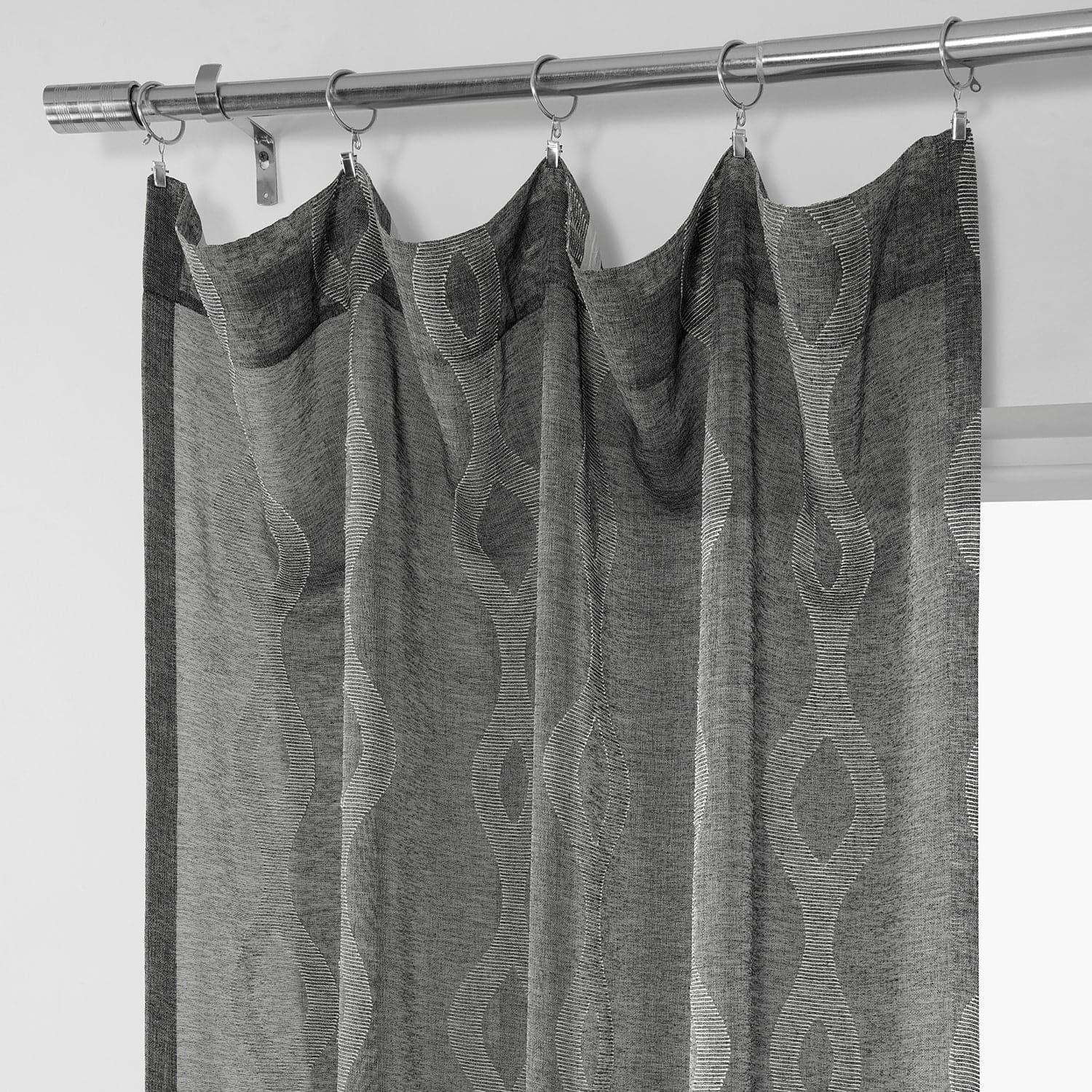 Vega Charcoal Patterned Faux Linen Sheer Curtain - HalfPriceDrapes.com