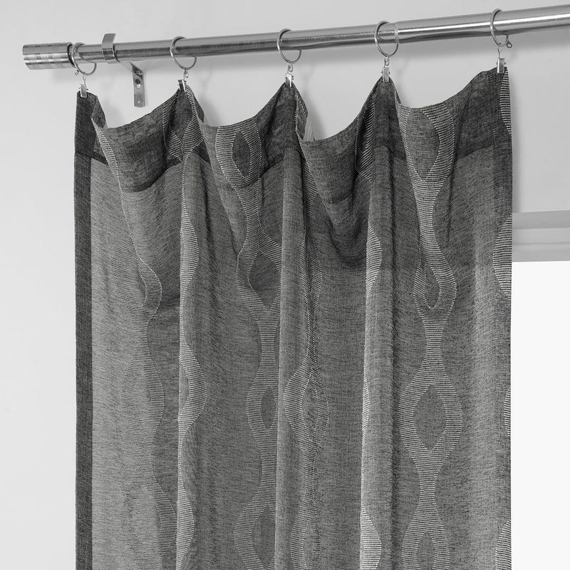Vega Charcoal Patterned Faux Linen Sheer Curtain - HalfPriceDrapes.com