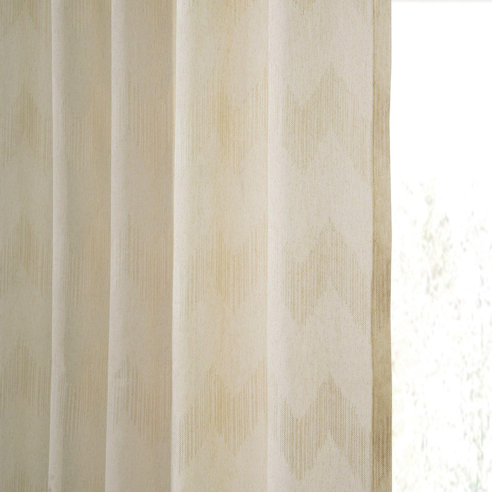 Sirius Beige Patterned Faux Linen Sheer Curtain - HalfPriceDrapes.com