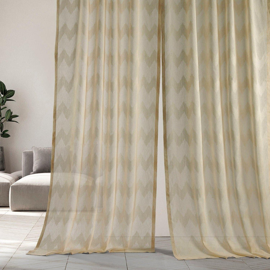 Sirius Beige Patterned Faux Linen Sheer Curtain - HalfPriceDrapes.com