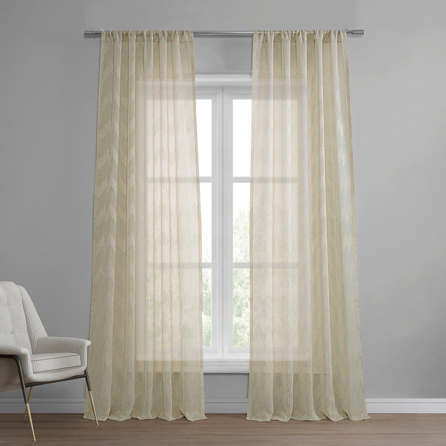 Sirius Beige Patterned Faux Linen Sheer Curtain - HalfPriceDrapes.com
