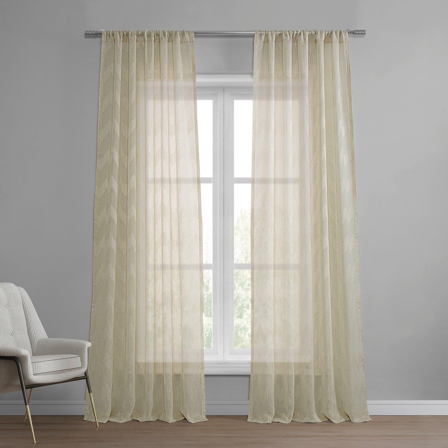 Sirius Beige Patterned Faux Linen Sheer Curtain - HalfPriceDrapes.com